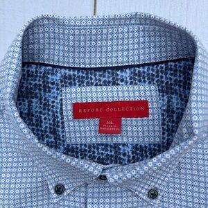 Report Collection Light Blue Patterned Button Down Shirt Snakeskin Accents